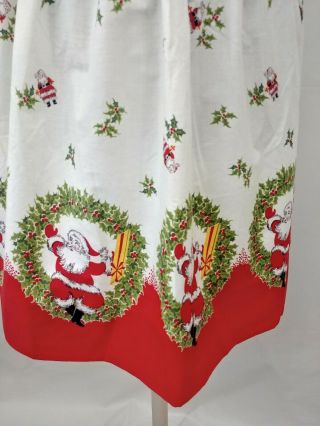 Vintage 1950 ' s Christmas Santa Claus Cotton Apron White Red Charming 2