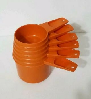 Vintage Tupperware Orange Nesting Measuring Cups Complete Full Set Of 6 Autumn