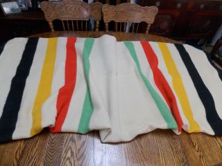Vintage Golden Dawn Wool Blanket - Hudson Bay Style Stripe Trapper Camp 68 X 78