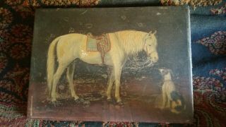Antique Horse Jack Russell Dog Oil Painting Wood Heinrich Sperling Listed Artist
