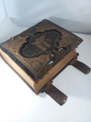 Antique 1862 German Bible Clasps Hinges Die Heilige Schrift Lutheran Potter Pa