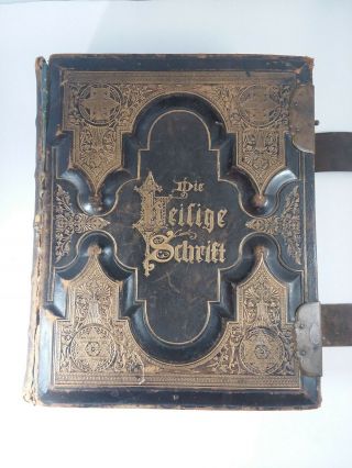 Antique 1862 German Bible Clasps Hinges Die Heilige Schrift Lutheran Potter PA 2