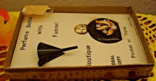 Collectible Vintage Miniature Perfume Bottle w/Funnel,  Black w/Faux Jewels,  1.  75 2