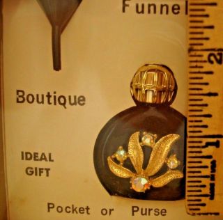 Collectible Vintage Miniature Perfume Bottle w/Funnel,  Black w/Faux Jewels,  1.  75 3