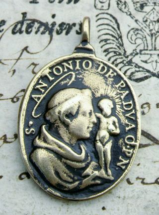 Franciscan Monk Antique St.  Francis Of Assisi St.  Anthony Of Padua Bronze Medal