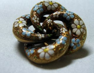 Antique Love Knot Pin Diamond Blue & White Enamel Forget - Me - Nots Gold Filled
