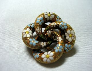 ANTIQUE LOVE KNOT PIN DIAMOND BLUE & WHITE ENAMEL FORGET - ME - NOTS GOLD FILLED 2