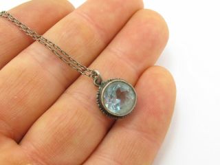 Vintage Sterling Silver & 3.  5 Carat Blue Topaz Pendant On Chain Necklace