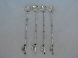 Set Of 4 Vintage.  950 Sterling Silver Japanese Drink Spoons / Straws