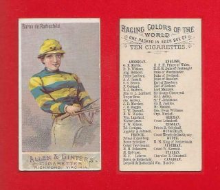 1888 Allen & Ginter - N22 Racing Colors Of The World - Baron De Rothschild Ex,