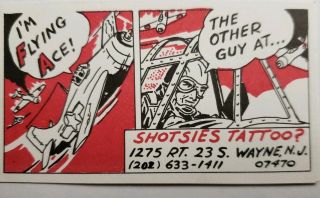 Vintage 80s Tattoo Business Card Shotsie Gorman Tattooing Fort Wayne Jersey