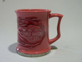 Harley Davidson Dark Pink Flame Bar & Shield With Silver Rim Coffee Cup Mug