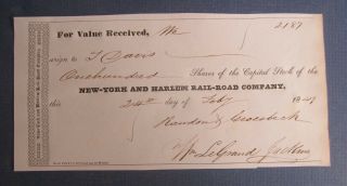 Old 1843 - York And Harlem Railroad - Stock Certificate / Document