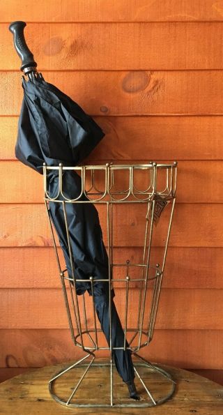 Vintage Wrought Iron In Brass Tone Umbrella Wrack/stand