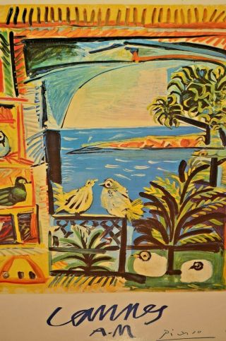 Vintage Pablo Picasso Cannes Coastal Ocean Bay Henri Deschamps Lithograph Poster