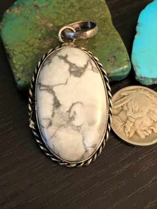 Vintage Native American White Buffalo Turquoise Sterling Silver 925 Pendant 12 G