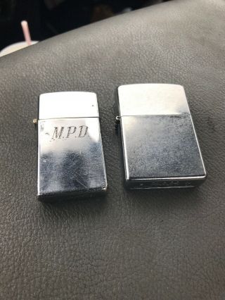 2 Zippo Lighter Brushed Silver Plate Lighters 04 & Narrow