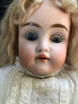 Antique French Dep.  7 Bisque Head Leather Body Doll Blue Eyes 16”