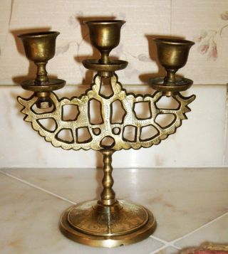 Vintage Asian Dragon Brass Candle Holder Candleabra 7 " X 5 3/4 "