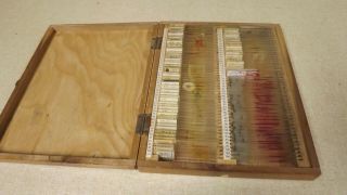 Vintage Glass Microscope Slides In Wooden Box See Photos Not Complete