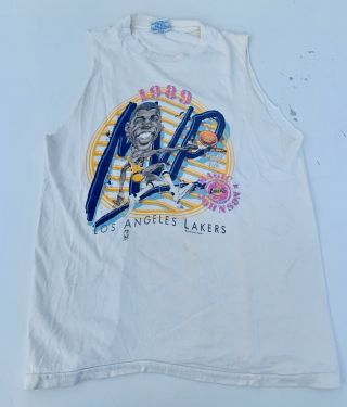 Los Angeles Lakers Magic Johnson Vintage T - Shirt 1989 Mvp Large - Sleeves Cut