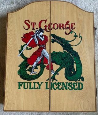 Vintage St.  George Fully Licensed Dart Board Set.  Two Sided Dart Board - 6 Darts