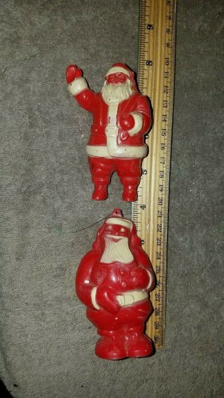 Vintage Set Of 2 Plastic Santas
