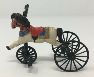 Vintage Dollhouse Miniature Metal Horse On A Metal Tricycle Toy