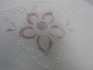 Vintage White Linen Tablecloth With Cutwork & Embroidered Flowers 68 " X 104 "