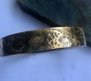 Antique Victorian Gold Filled Bangle Bracelet D.  I.  X Signed Floral Etched
