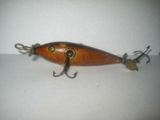Vintage 3 Hook Wooden Fishing Lure W/ Glass Eye 