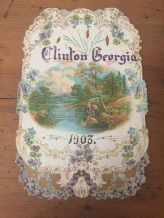 Clinton Georgia 1903 Large Elaborate Victorian Embossed Die - Cut Paper Ephemera