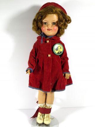 Vintage Ideal Shirley Temple Doll 17 " In Red Coat And Pin Vinyl Doll