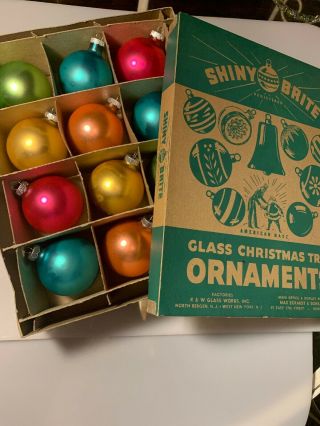Vintage Glass Shiny Brite Christmas Ornaments Metallic Retro Colors Pink Orange