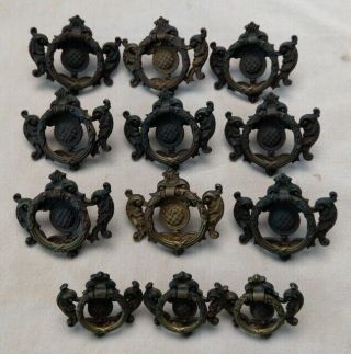 Antique Ornate Victorian Cast Brass Drawer Pulls Drop Ring Keeler Bros Set Of 12