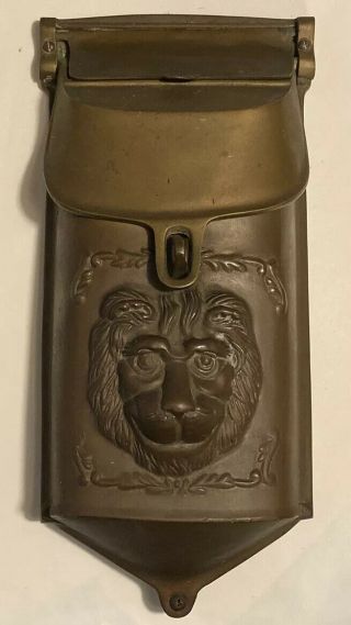 Vintage Heavy Bronze Or Brass Lion Head Wall Mount Mailbox 11 - 3/4” By 5 - 1/2”