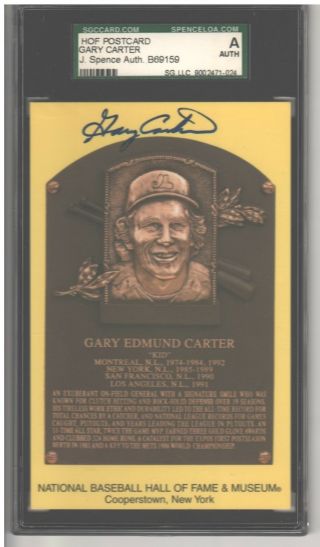 Gary Carter Mets Signed Autograph Baseball Hof Plaque Postcard Jsa Slabbed