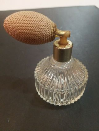 Vintage Clear Ribbed Glass Perfume Bottle,  With Atomizer,  Empty Cond.