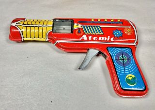 Vintage Tin Litho Toy Atomic Spark Gun Japan 1950s Sound Euc