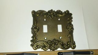 Vintage Brass Amertac Hardware Double Light Switch Plate Cover Rose 60tt