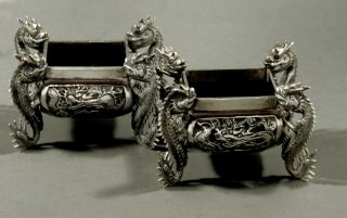 Chinese Export Silver Dragon Bowls (2) C1885 Luenwo