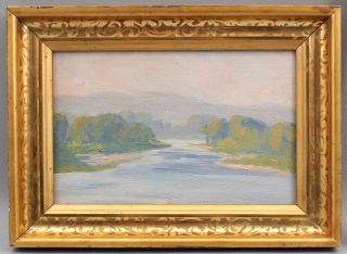 Small Antique Will Hutchins American Impressionist River Landscape Oil Painting