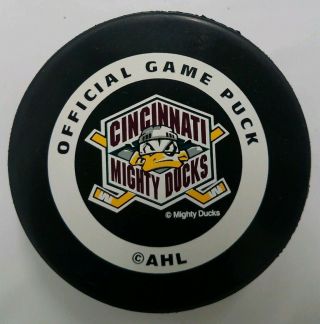 Cincinnati Mighty Ducks Ahl Inglasco Made In Canada Official Game Puck Vintage