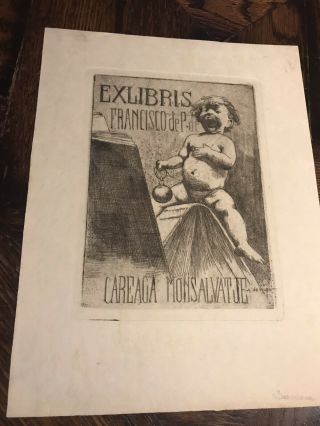 Antique Catalonia Spanish Artist Alexandre De Riquer Riguer Ex Libris Bookplate