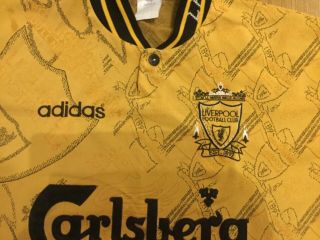 Liverpool FC Football Shirt - Vintage - Size 34 - 36 - Adidas/Carlsberg - Mustard - 2