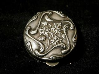Antique Sterling Silver Ornate Snuff Pill Hinged Box Heavy 15.  5 Gms 1 1/4 " Vntg