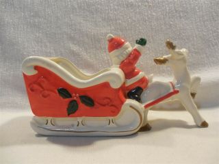 Vintage Japan Christmas Ceramic Santa Sleigh with Reindeer Planter 3