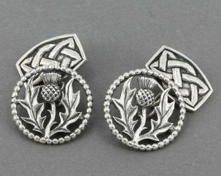 Vintage Sterling Silver John Hart Iona Scottish Thistle & Celtic Knot Cufflinks