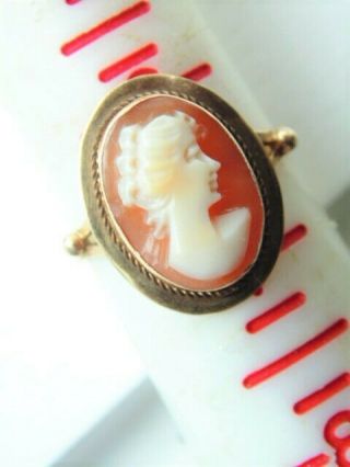 Antique Vtg Cameo 10k Yellow Gold Carved Shell Victorian Woman In Profile Sz 6.  5