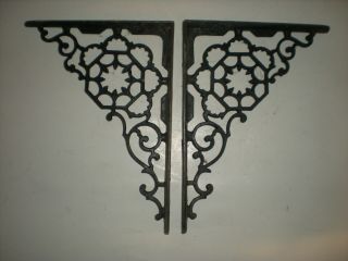 Vtg 1800 ' s Large Antique Victorian Cast Iron Fancy Ornate Shelf Brackets 2